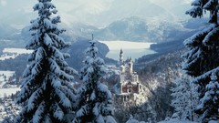 Landscapes nature snow Mountains Neuschwanstein Castle