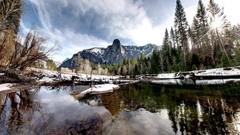 Landscapes nature snow Mountains reflections USA