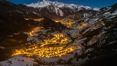 Landscapes nature snow night Mountains lights France glow 