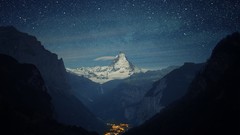 Landscapes nature snow night Stars Mountains lights switzerland 