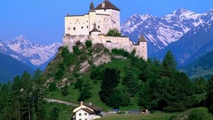 Landscapes nature snow switzerland castle mount