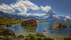 Landscapes nature snow water blue Mountains clouds lakes skies