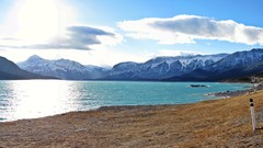 Landscapes nature snow water Mountains clouds Canada alberta 