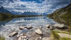 Landscapes nature snow water Mountains clouds France lakes 