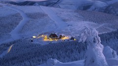 Landscapes nature snow winter cottage