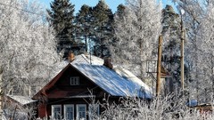 Landscapes nature snow winter houses