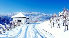 Landscapes nature snow winter roads houses skylines
