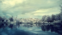 Landscapes nature snow winter water clouds lakes reflections 
