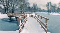 Landscapes nature snow winter water ice Bridges rivers frosty
