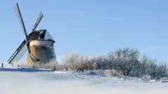 Landscapes nature snow winter windmills skylines