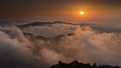 Landscapes nature sun Mountains clouds evening