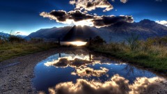 Landscapes nature sun Mountains clouds sky light shadows