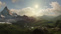 Landscapes nature sun Mountains peak artwork