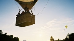 Landscapes nature Trees Aircraft sunlight hot air balloons