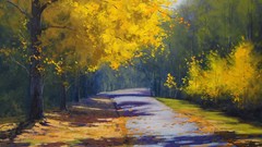 Landscapes nature Trees autumn paintings roads drawings