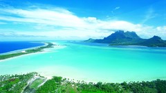 Landscapes nature Trees blue clouds ocean white Green lagoon 