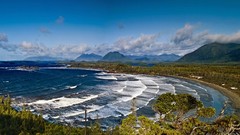 Landscapes nature Trees blue Mountains clouds ocean white bay 
