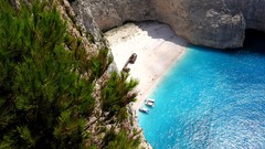 Landscapes nature Trees Boats Greece Islands Zakynthos cove 