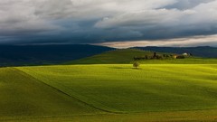Landscapes nature Trees clouds hills Green Italy houses fields 