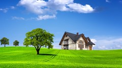 Landscapes nature Trees clouds houses skylines