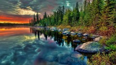 Landscapes nature Trees clouds lakes