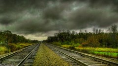 Landscapes nature Trees clouds railroad tracks