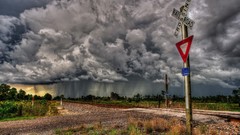Landscapes nature Trees clouds rain road sign HDR Photography 