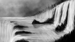 Landscapes nature Trees dark paintings waterfalls forests 