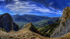 Landscapes nature Trees grass blue Mountains clouds white Green 