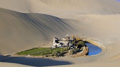 Landscapes nature Trees grass China lagoon pagoda dunes oasis 