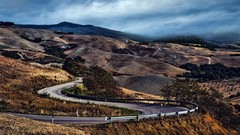Landscapes nature Trees grass clouds hills roads