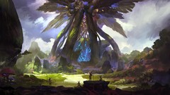 Landscapes nature Trees grass clouds weapons mushrooms outdoors 