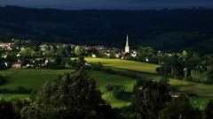 Landscapes nature Trees grass hills light Green shine evening 