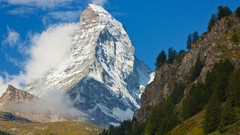 Landscapes nature Trees grass Mountains clouds switzerland Alps 