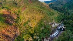 Landscapes nature Trees grass water Mountains clouds waterfalls 