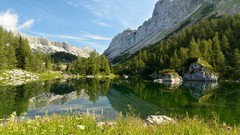 Landscapes nature Trees hills Slovenia lakes reflections 