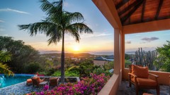 Landscapes nature Trees houses skies swimming pools