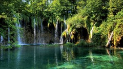 Landscapes nature Trees lagoon waterfalls