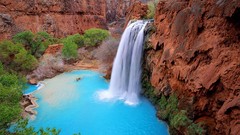 Landscapes nature Trees lagoon waterfalls cliffs falls