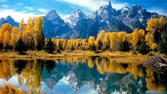 Landscapes nature Trees Mountains autumn lakes reflections