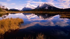Landscapes nature Trees Mountains autumn reflections