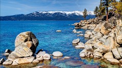 Landscapes nature Trees Mountains bay lakes secret snowy peaks 