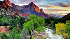 Landscapes nature Trees Mountains clouds