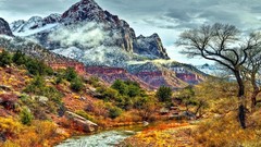 Landscapes nature Trees Mountains clouds