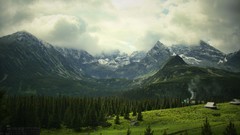 Landscapes nature Trees Mountains clouds