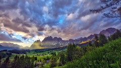 Landscapes nature Trees Mountains clouds buildings