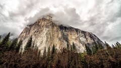 Landscapes nature Trees Mountains clouds California cliffs 