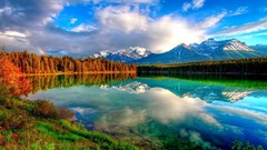 Landscapes nature Trees Mountains clouds lakes