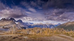 Landscapes nature Trees Mountains clouds panorama golden 