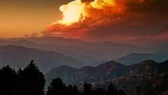 Landscapes nature Trees Mountains clouds red